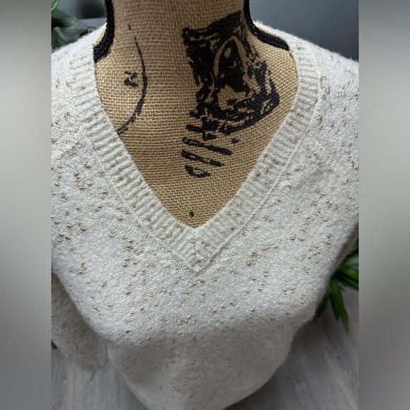Loft V-Neck Cream Sweater with Gold Speckles. Size SP. - Picture 2 of 5